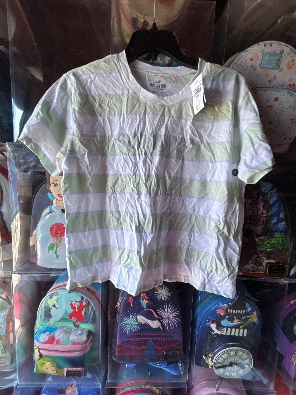 Hollister Logo Cotton Tee Mint & White Stripped T Shirt Women